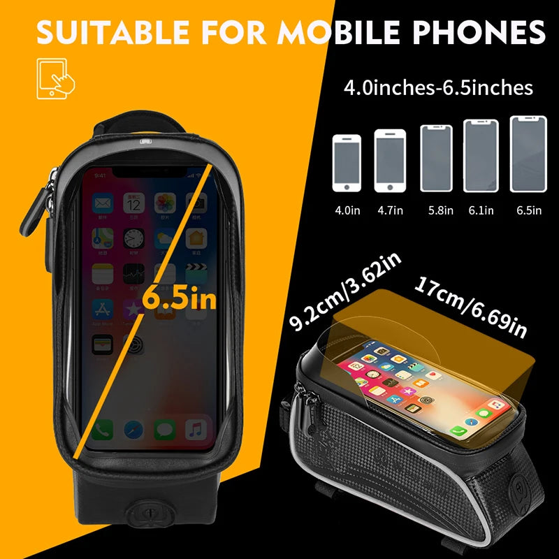 Weatherproof Your Journey: Durable Bike Bag with Phone Touch Access